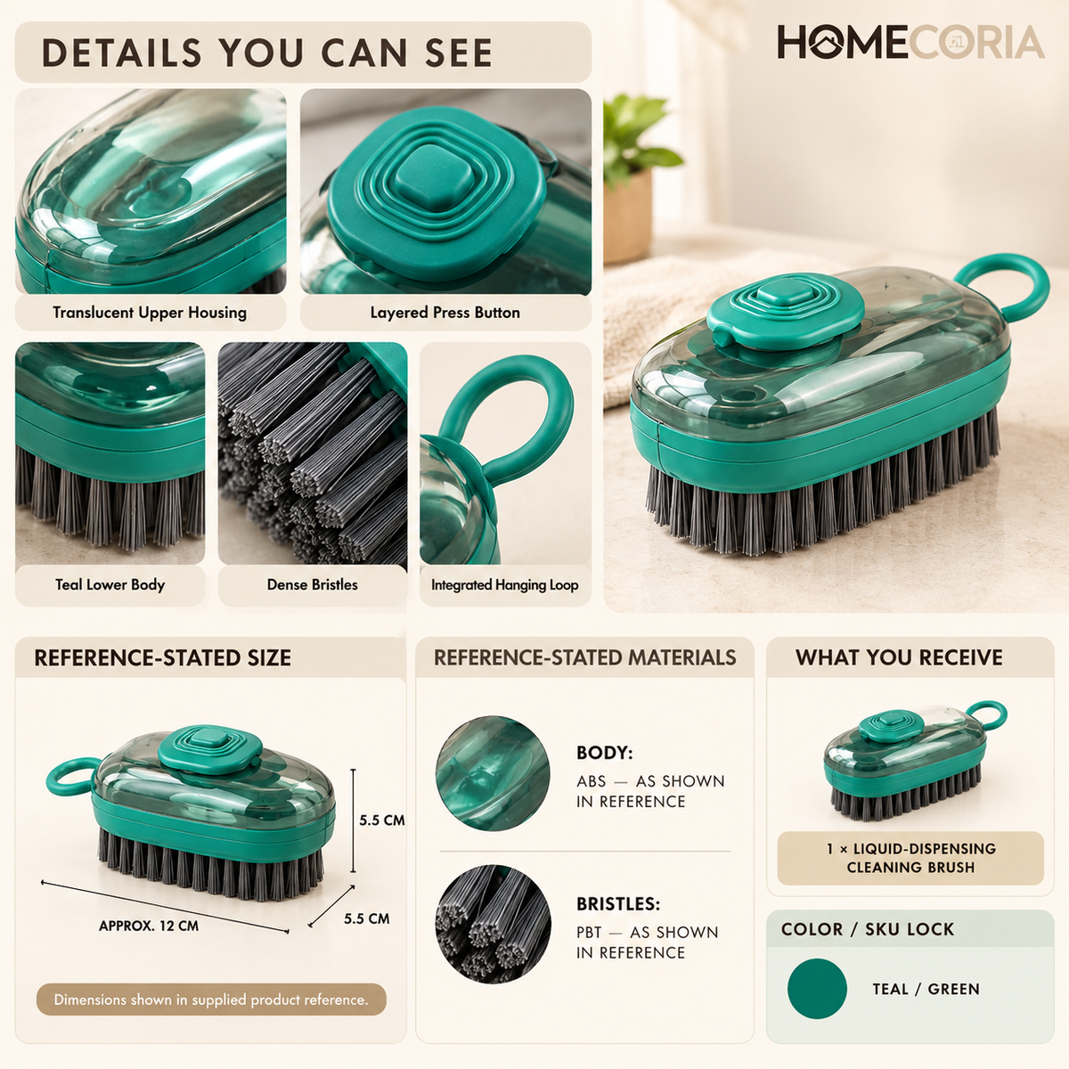 Liquid-Dispensing Cleaning Brush – Teal Scrubbing Brush