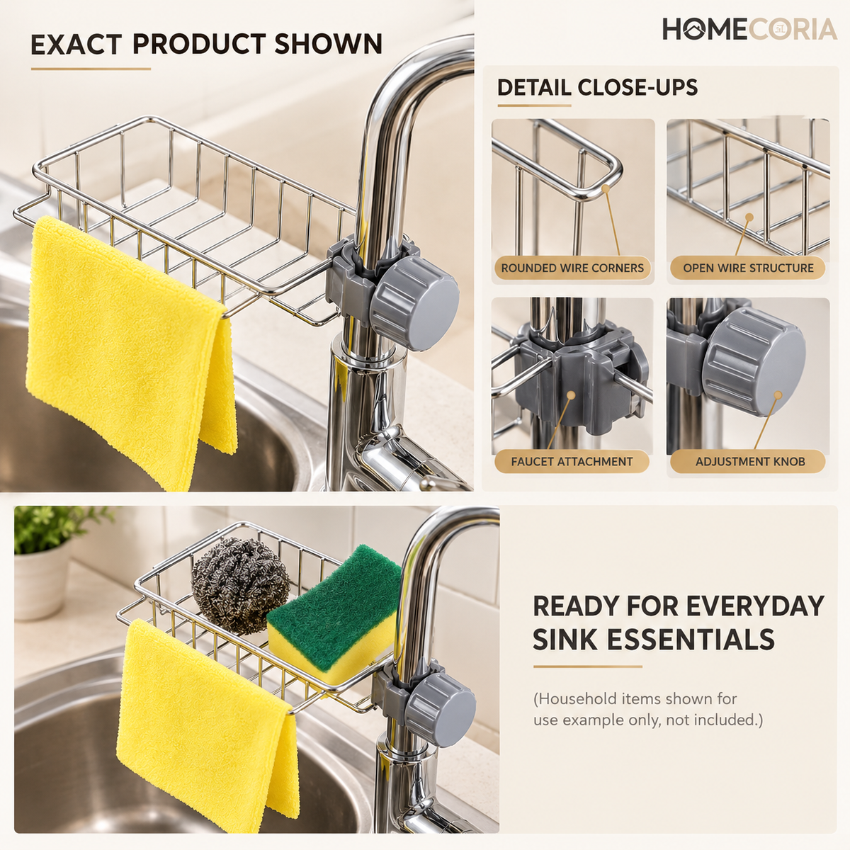Faucet-Mounted Sink Storage Basket – Kitchen Sponge & Cleaning Cloth Holder