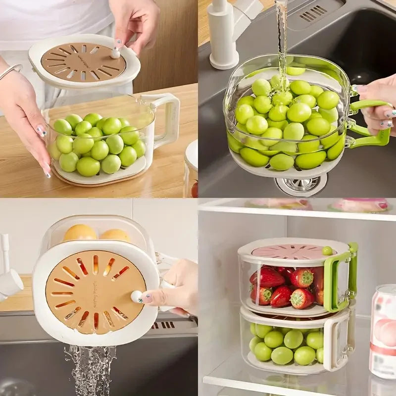 2-in-1 Double Layer Drain Basket Fruit Drainer