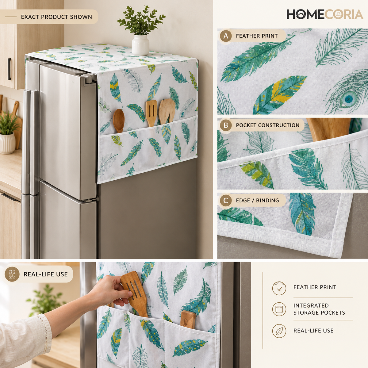 Refrigerator Cover & Storage Organizer – Feather Print