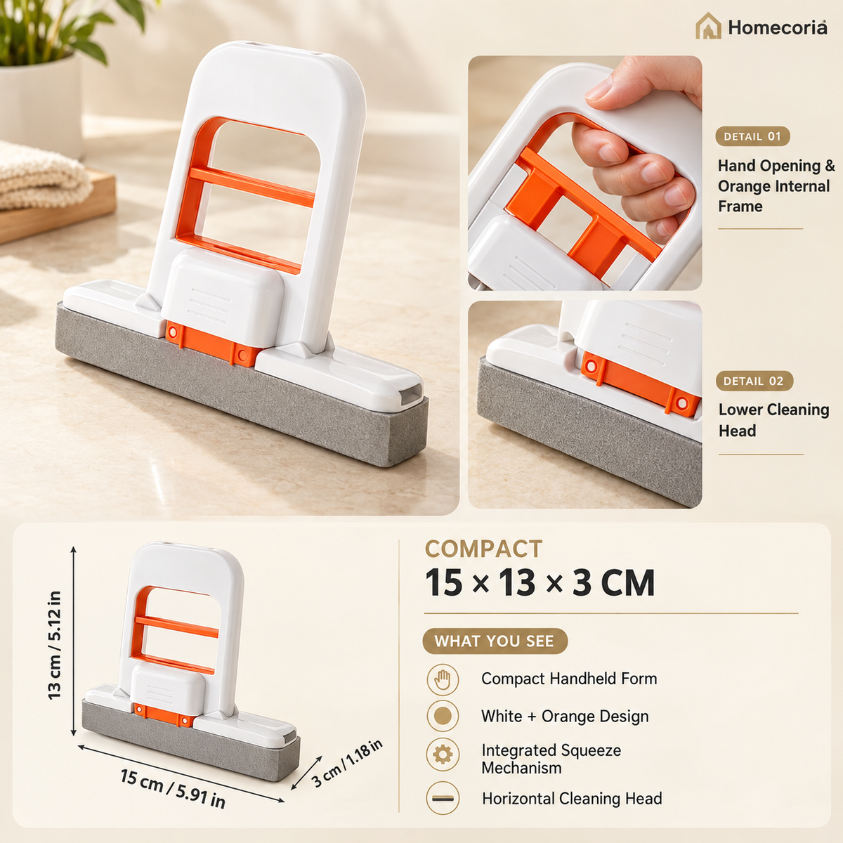 Handheld Floor Cleaning Brush – Compact Squeeze Cleaning Tool with Horizontal Cleaning Head