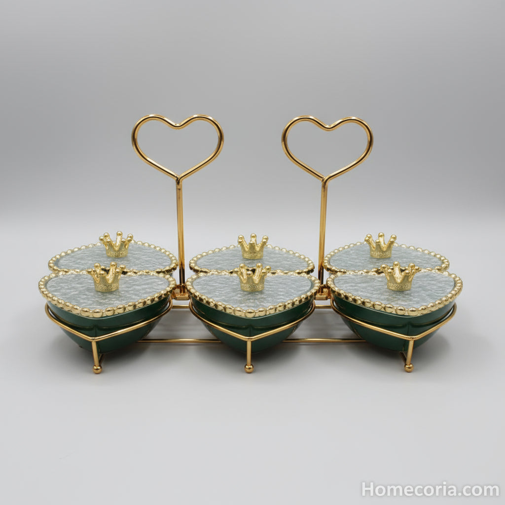 Decorative stand with heart design on a marble floor