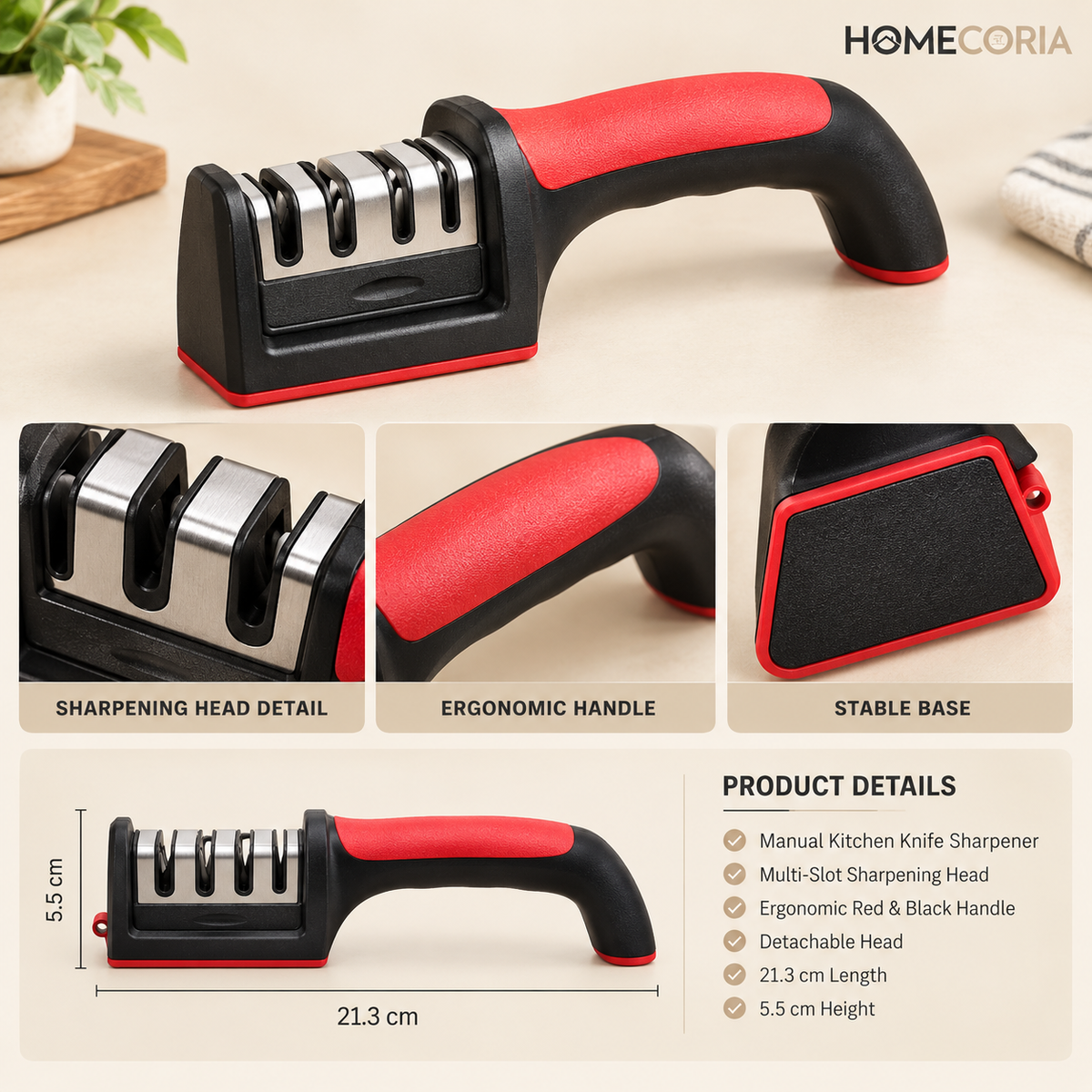 Manual Kitchen Knife Sharpener – Multi-Slot Sharpening Tool with Ergonomic Handle