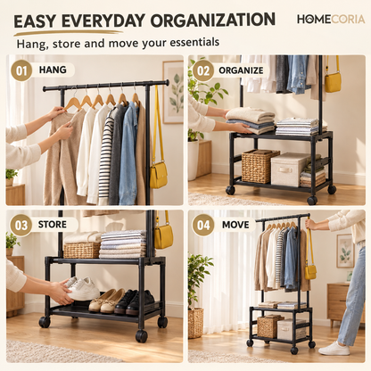 Multifunctional Clothes & Shoe Rack with Hanging Rail – Space Saving Storage Organizer