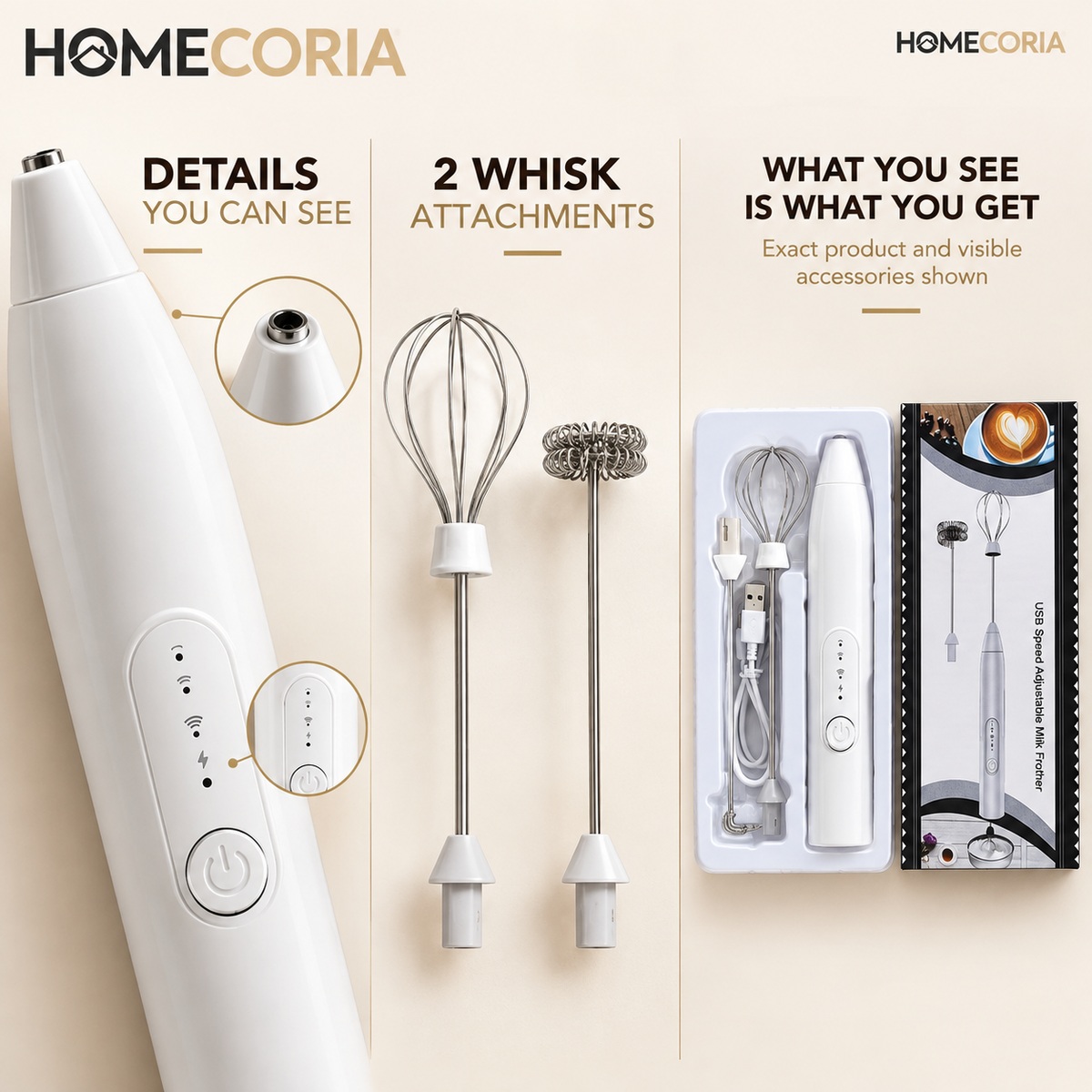 2-in-1 Rechargeable Electric Milk Frother & Egg Whisk – 3 Speed Handheld Mixer