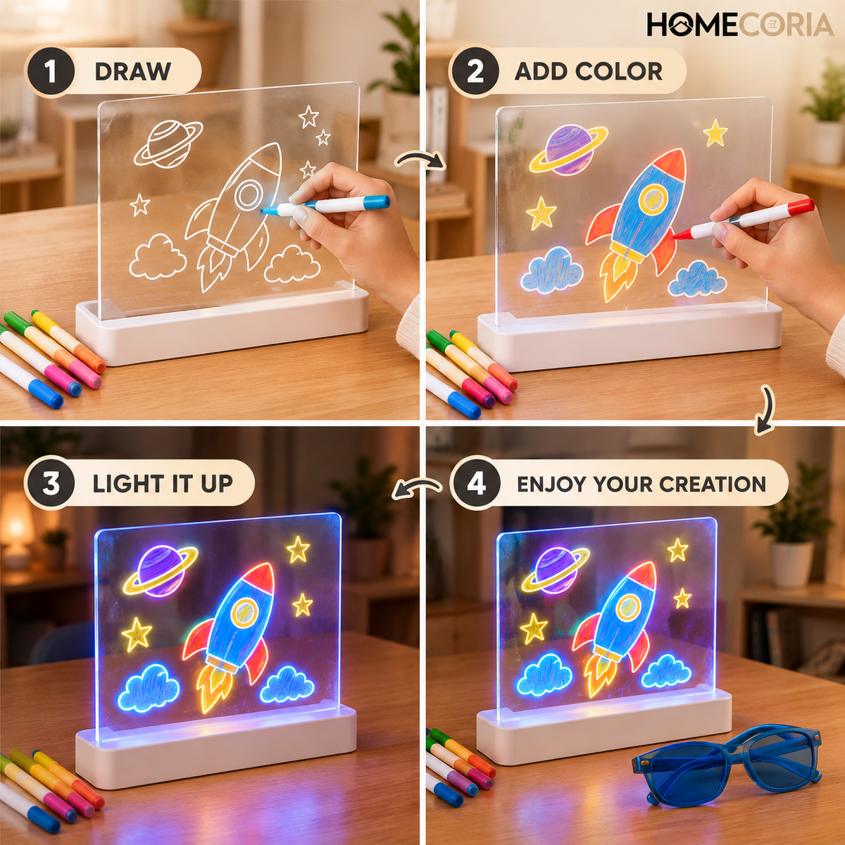 3D Luminous Magic Drawing Board for Kids – LED Glow Writing & Drawing Board