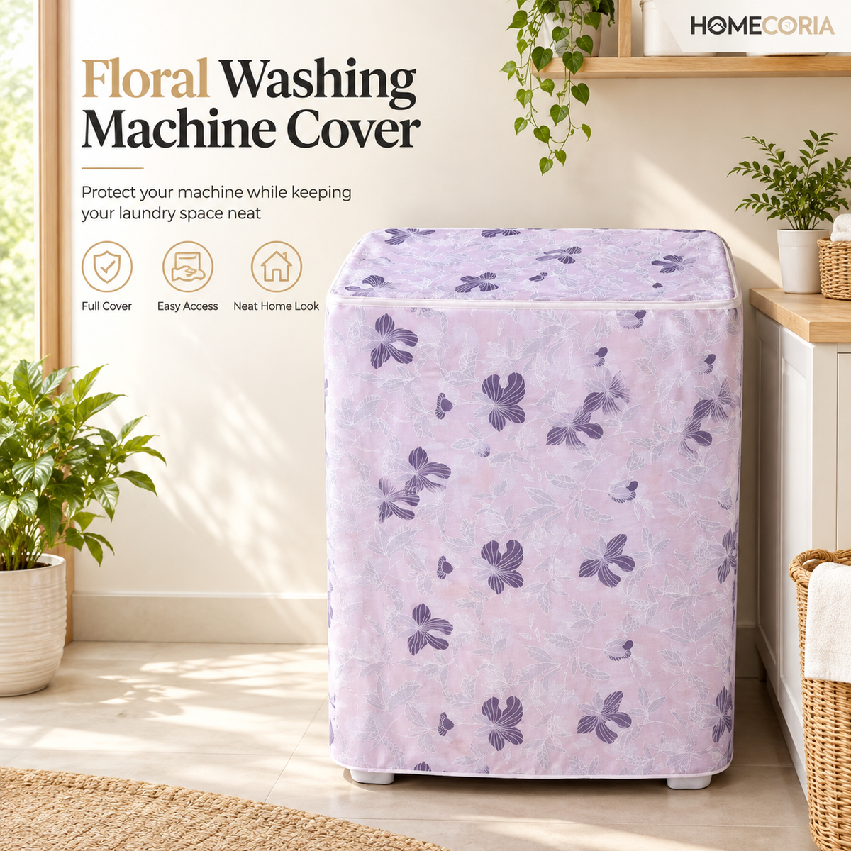 Floral Washing Machine Protective Cover – Dustproof Top Load Machine Cover