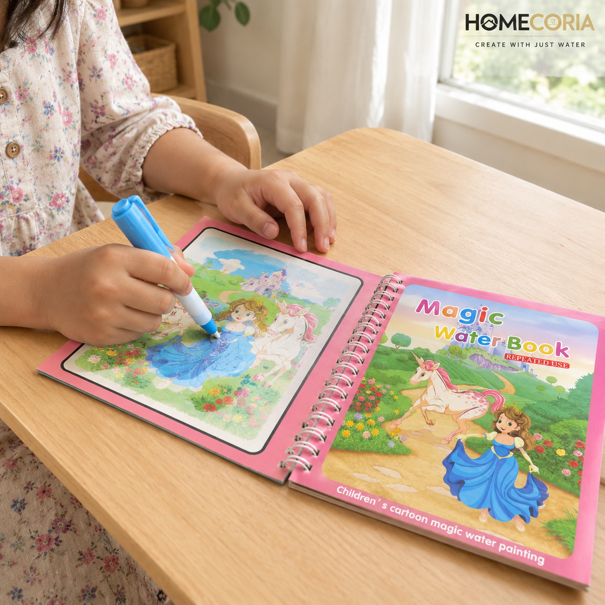 Magic Water Coloring Book for Kids – Reusable Water Painting Activity Book with Water Pen
