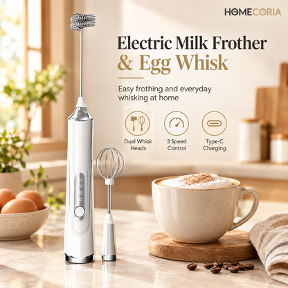 2-in-1 Rechargeable Electric Milk Frother & Egg Whisk – 3 Speed Handheld Mixer