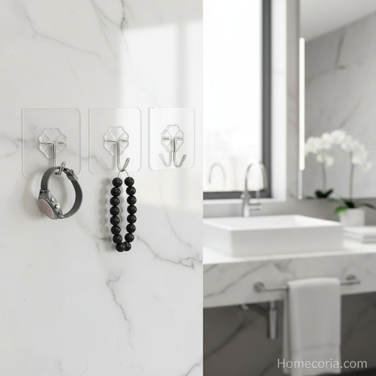 Transparent Stainless Steel Self-Adhesive Hooks (5Pcs)