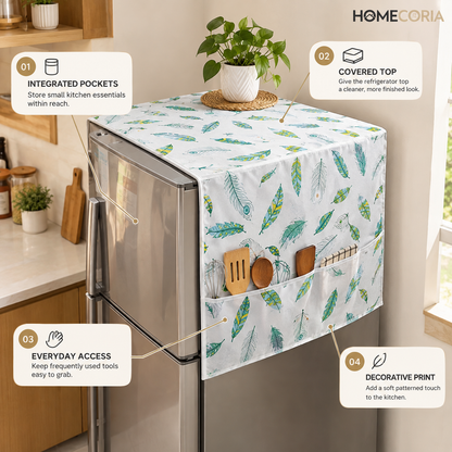 Refrigerator Cover & Storage Organizer – Feather Print