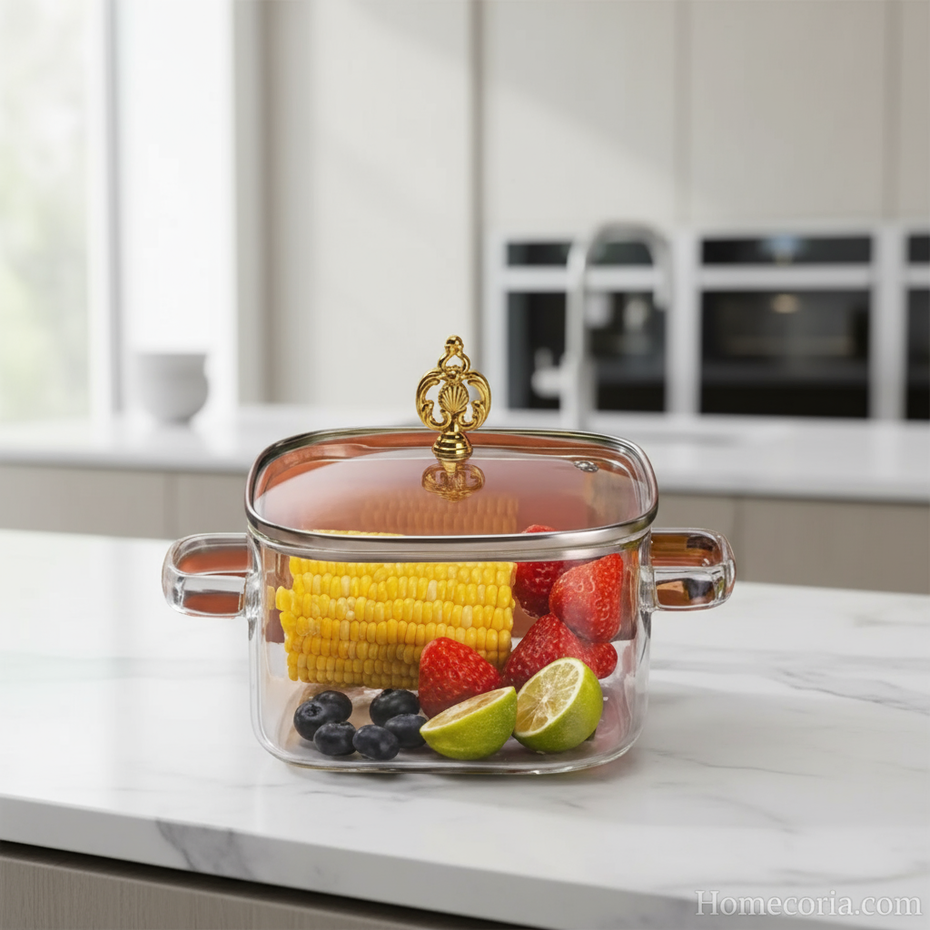 Borosilicate Glass Cooking Pot with Lid – 2.2 Litre