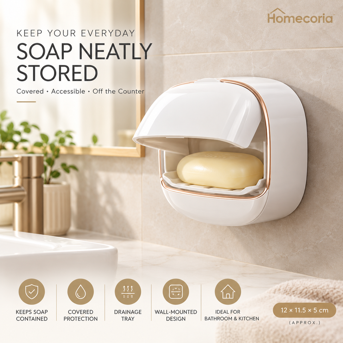 Wall-Mounted Soap Holder – Space Saving Bathroom Organizer