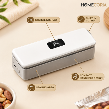 Mini Heat Sealer for Food Bags with LCD Display & Hidden Cutter