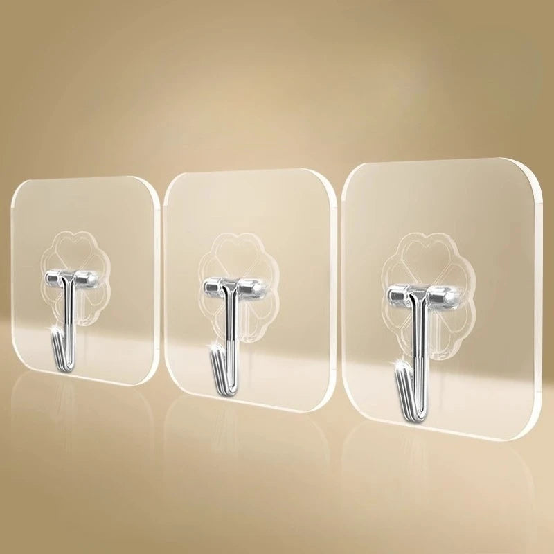 Transparent Stainless Steel Self-Adhesive Hooks (5Pcs)