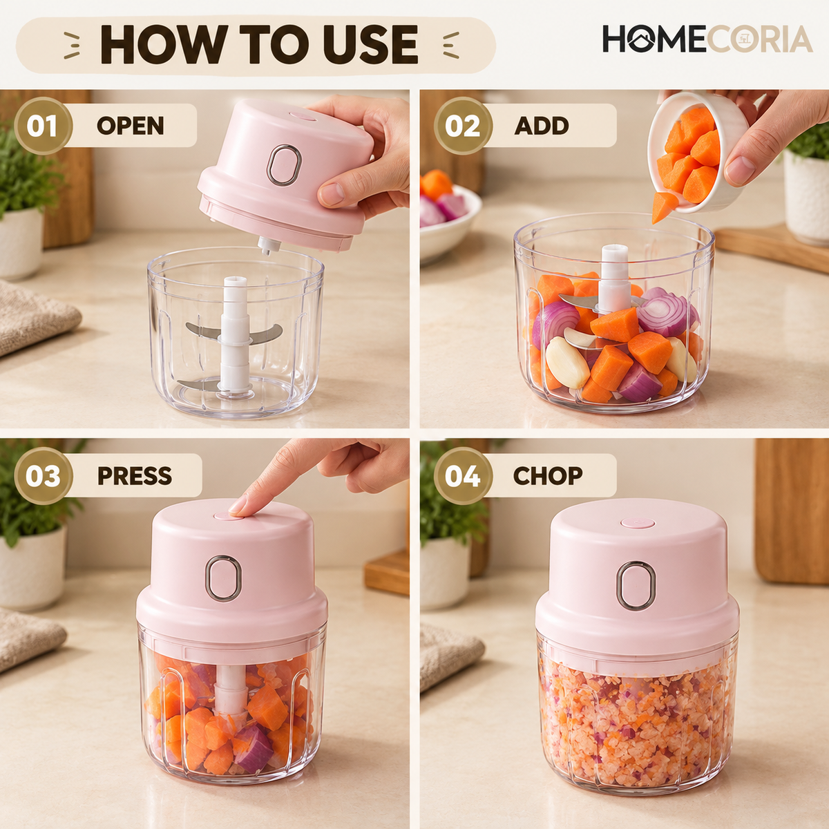 250ML Rechargeable Mini Food Chopper – Compact Electric Food Processor