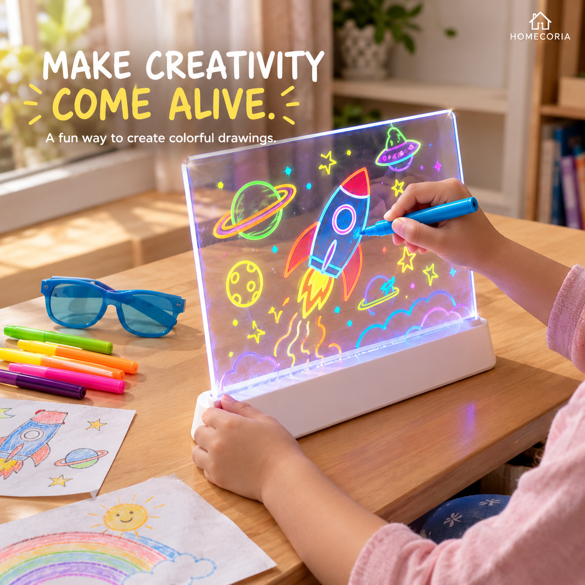 3D Luminous Magic Drawing Board for Kids – LED Glow Writing & Drawing Board