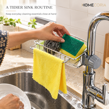 Faucet-Mounted Sink Storage Basket – Kitchen Sponge & Cleaning Cloth Holder