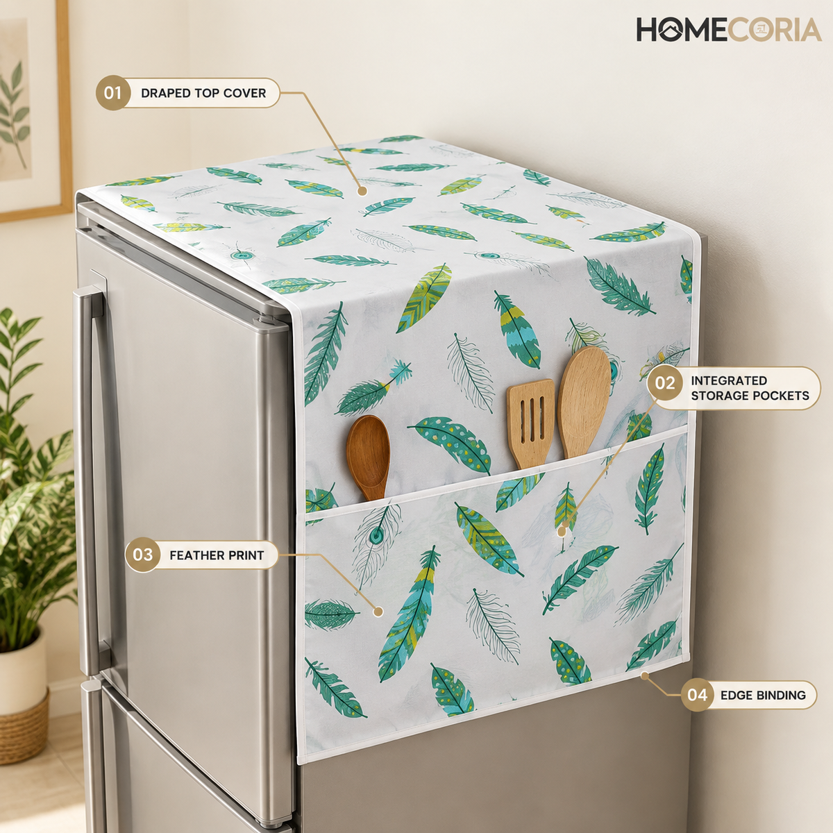 Refrigerator Cover & Storage Organizer – Feather Print