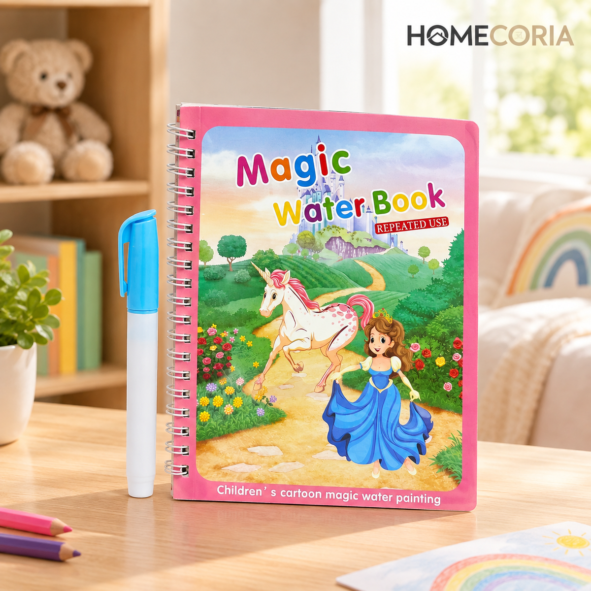 Magic Water Coloring Book for Kids – Reusable Water Painting Activity Book with Water Pen