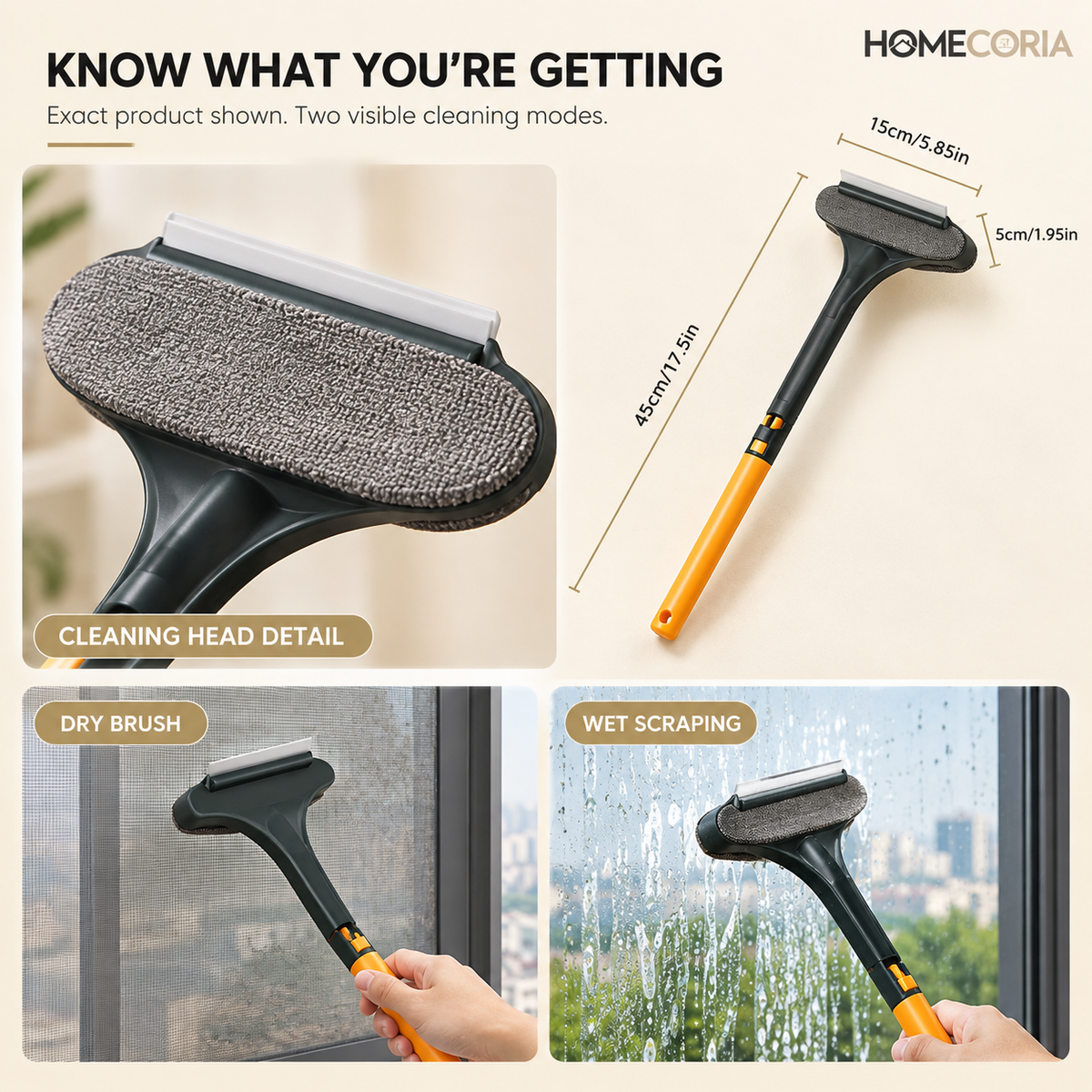 2-in-1 Window Squeegee & Scrubber Cleaning Tool – 45cm