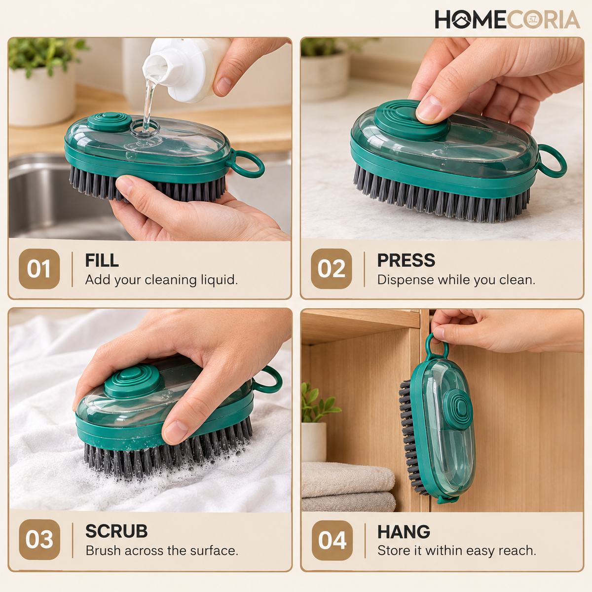 Liquid-Dispensing Cleaning Brush – Teal Scrubbing Brush