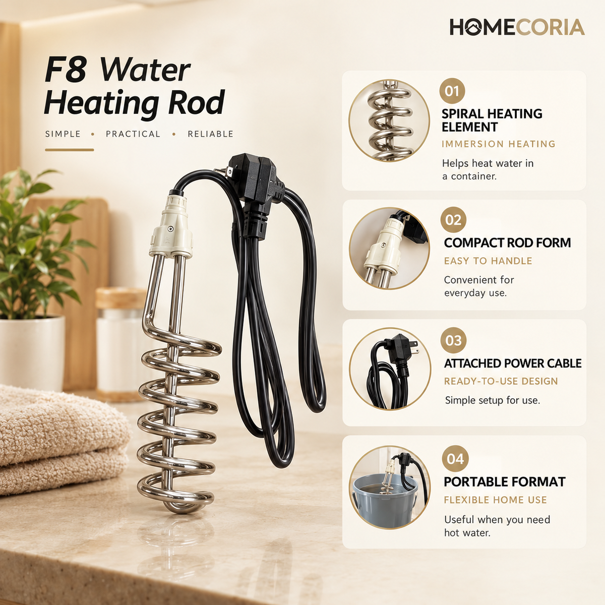 F8 Water Boiling Rod – Electric Immersion Water Heater