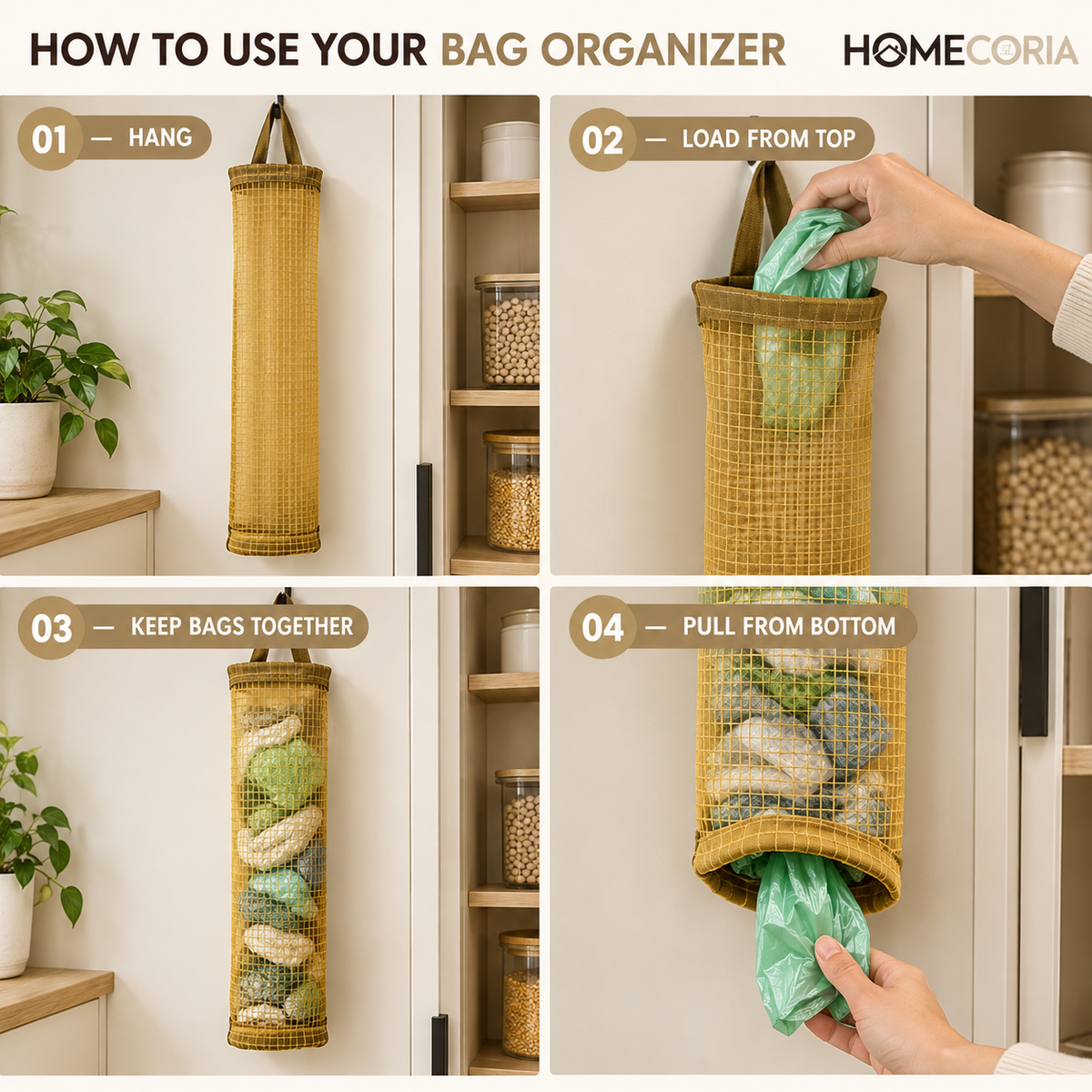 Hanging Mesh Garbage Bag Dispenser – Kitchen Waste Bag Organizer