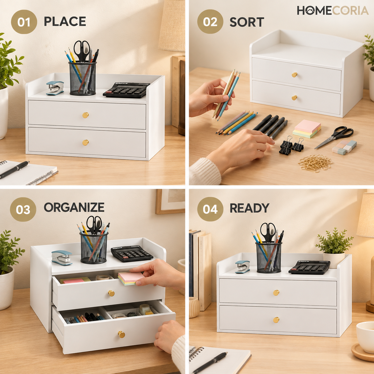 Premium Desktop Organizer with 2 Drawers – Modern Office Storage Cabinet