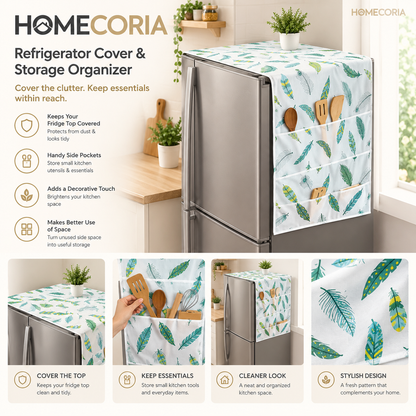Refrigerator Cover & Storage Organizer – Feather Print