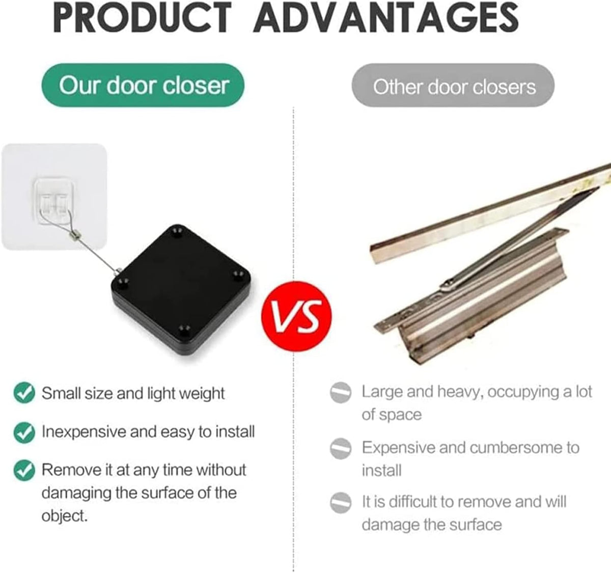 Homecoria™ Punch-Free Automatic Door Closer – 1000g Pull Retractable Closer for Screen & Wooden Doors – AC Cooling Saver
