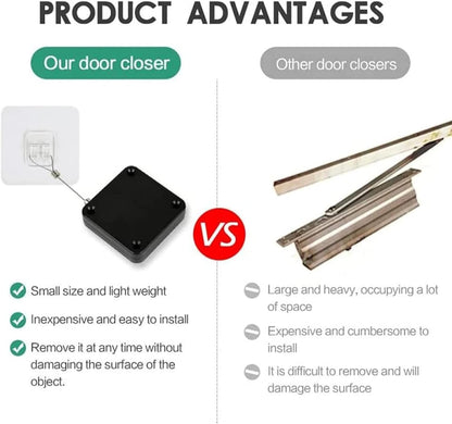 Homecoria™ Punch-Free Automatic Door Closer – 1000g Pull Retractable Closer for Screen & Wooden Doors – AC Cooling Saver