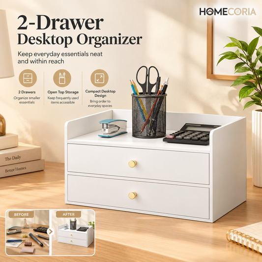 Premium Desktop Organizer with 2 Drawers – Modern Office Storage Cabinet