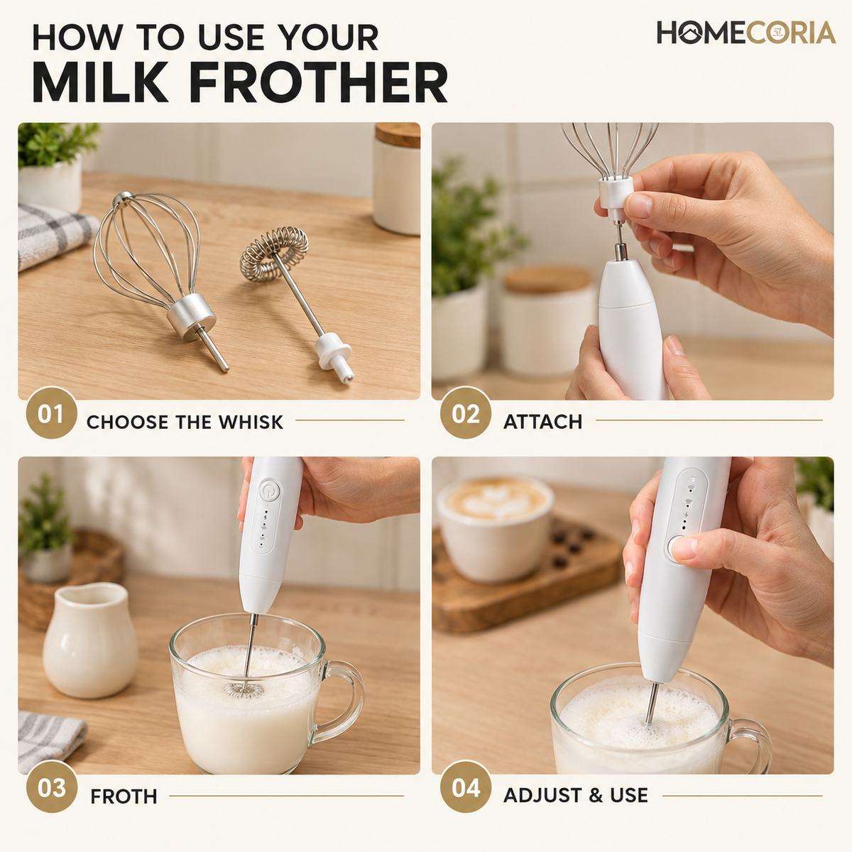 2-in-1 Rechargeable Electric Milk Frother & Egg Whisk – 3 Speed Handheld Mixer