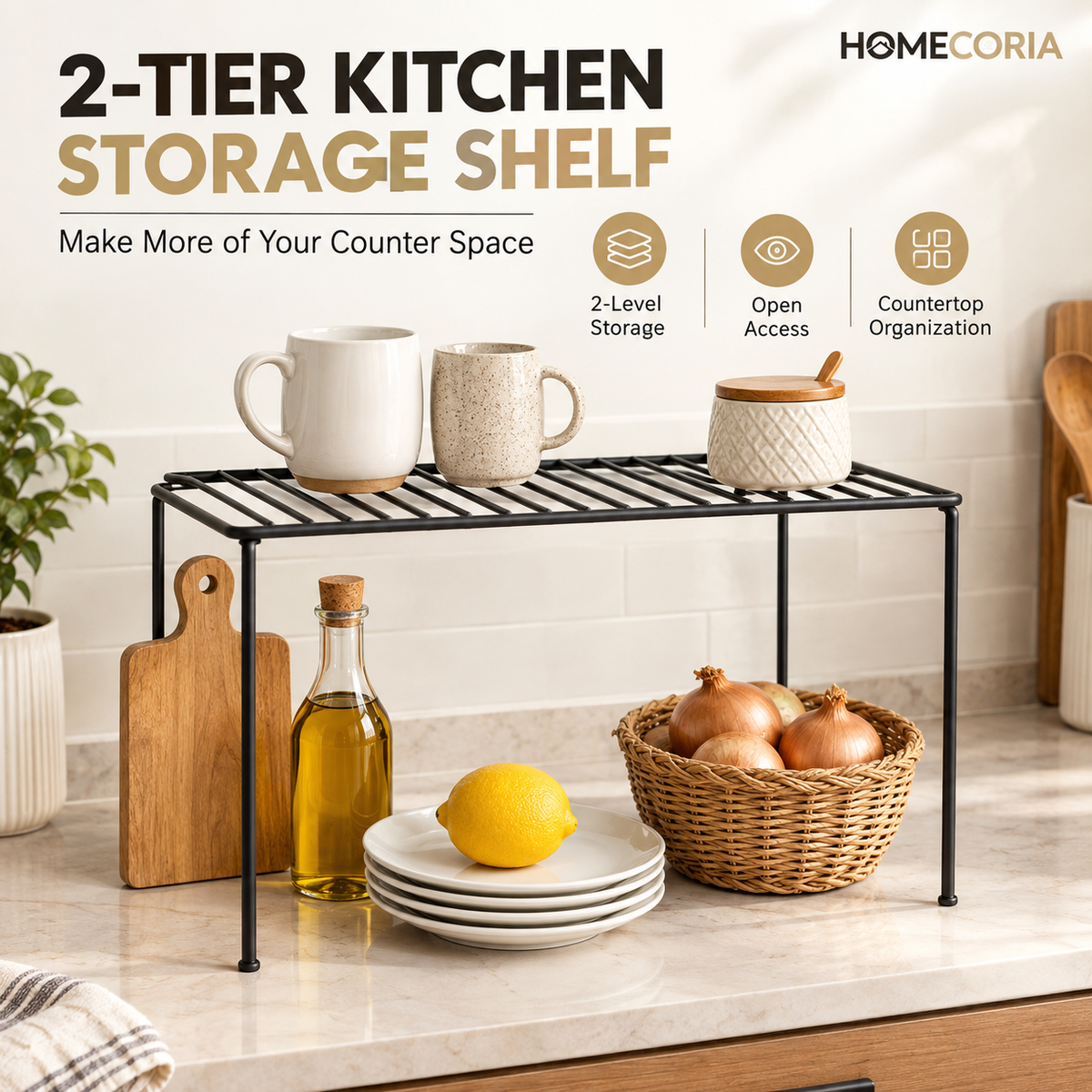 2-Tier Kitchen Storage Shelf – Space-Saving Countertop Organizer