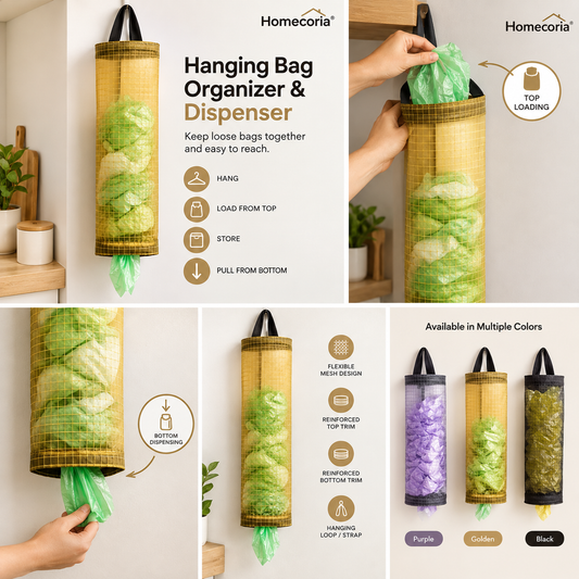Hanging Mesh Garbage Bag Dispenser – Kitchen Waste Bag Organizer