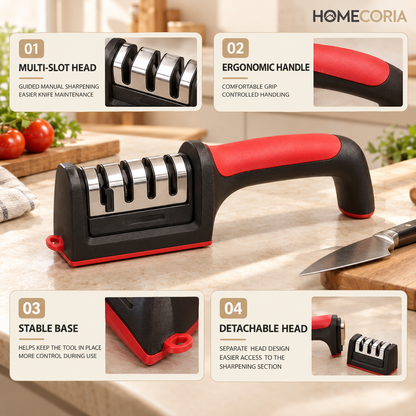 Manual Kitchen Knife Sharpener – Multi-Slot Sharpening Tool with Ergonomic Handle
