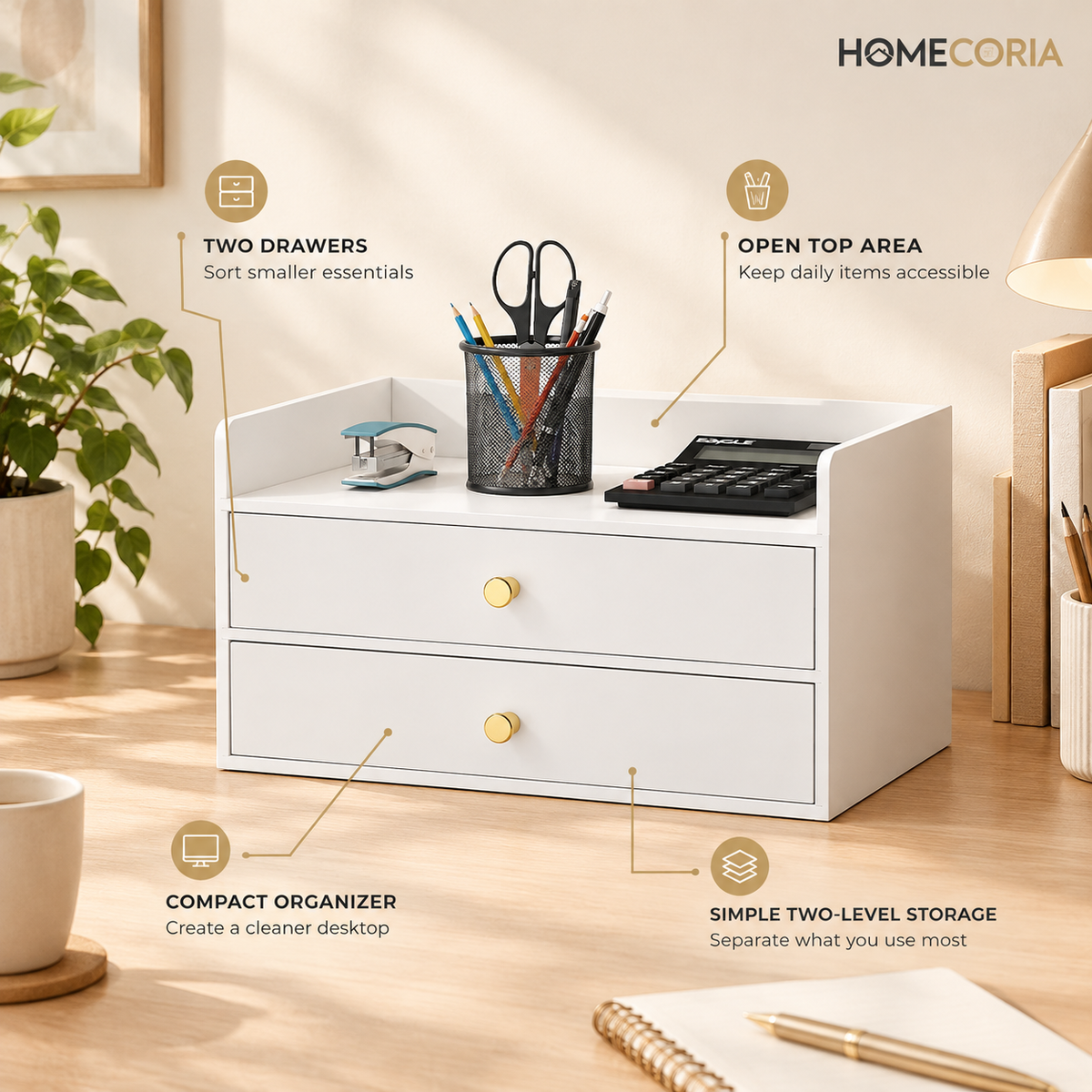 Premium Desktop Organizer with 2 Drawers – Modern Office Storage Cabinet