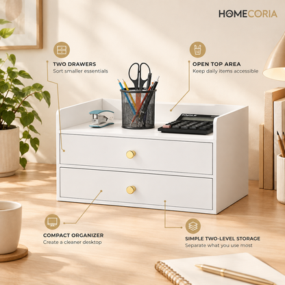 Premium Desktop Organizer with 2 Drawers – Modern Office Storage Cabinet