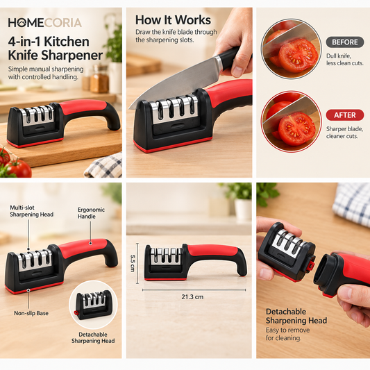Manual Kitchen Knife Sharpener – Multi-Slot Sharpening Tool with Ergonomic Handle