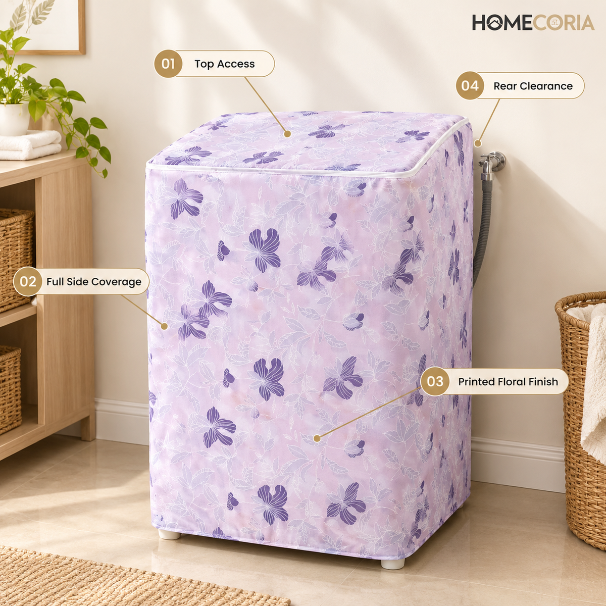 Floral Washing Machine Protective Cover – Dustproof Top Load Machine Cover