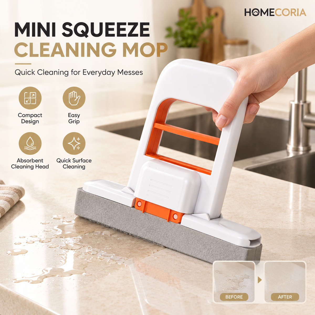 Handheld Floor Cleaning Brush – Compact Squeeze Cleaning Tool with Horizontal Cleaning Head