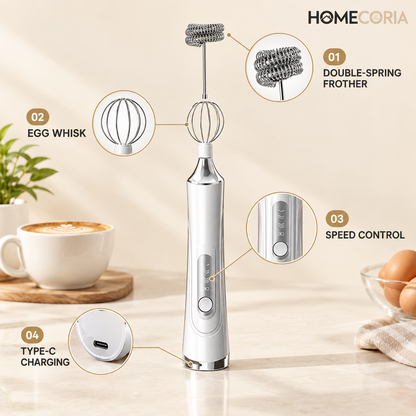 2-in-1 Rechargeable Electric Milk Frother & Egg Whisk – 3 Speed Handheld Mixer