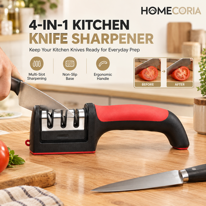 Manual Kitchen Knife Sharpener – Multi-Slot Sharpening Tool with Ergonomic Handle
