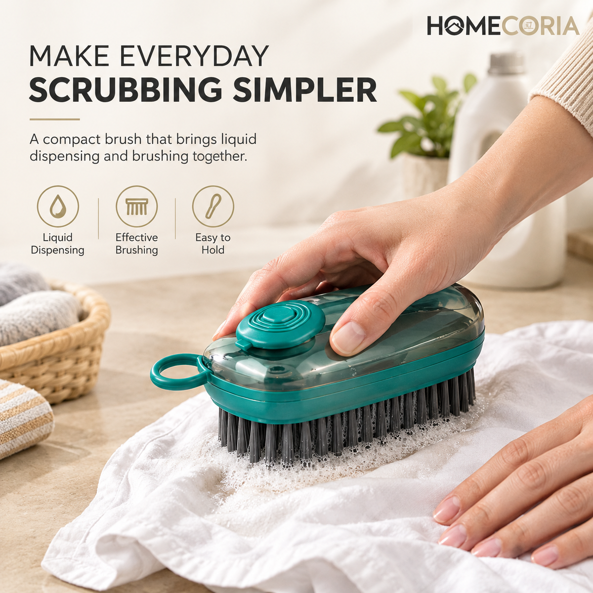 Liquid-Dispensing Cleaning Brush – Teal Scrubbing Brush