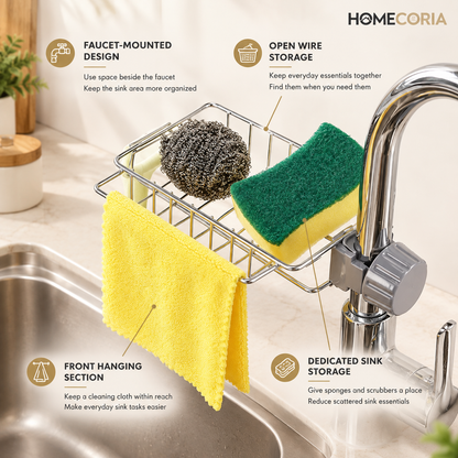 Faucet-Mounted Sink Storage Basket – Kitchen Sponge & Cleaning Cloth Holder