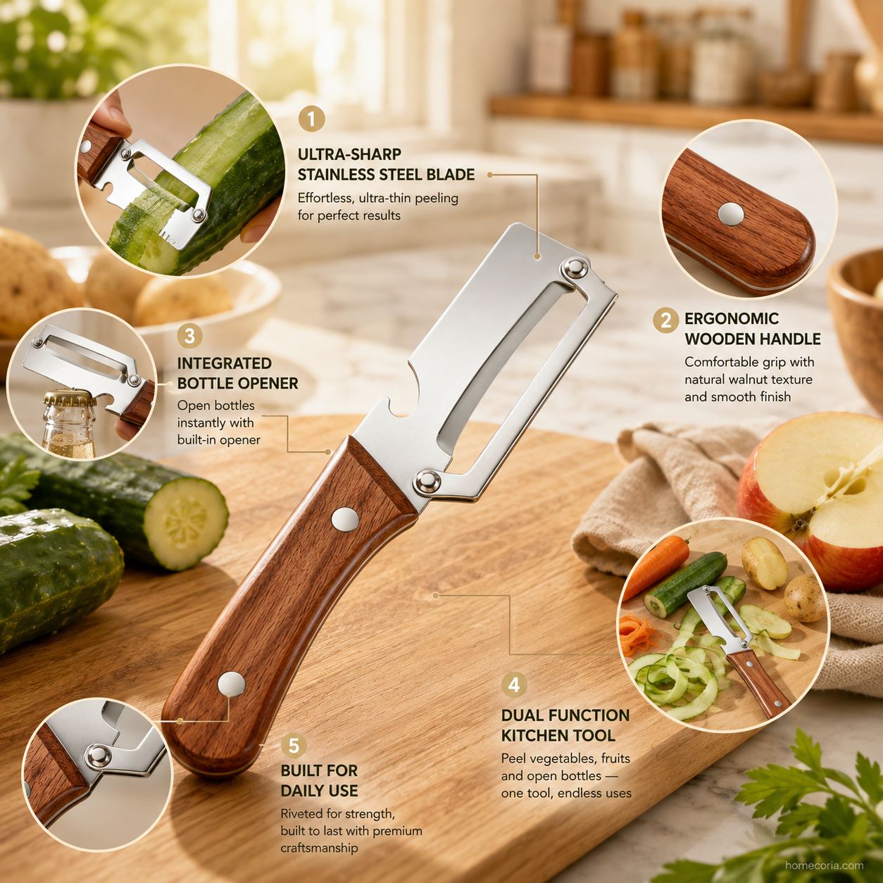 2-in-1 Stainless Steel Vegetable Peeler with Integrated Bottle Opener