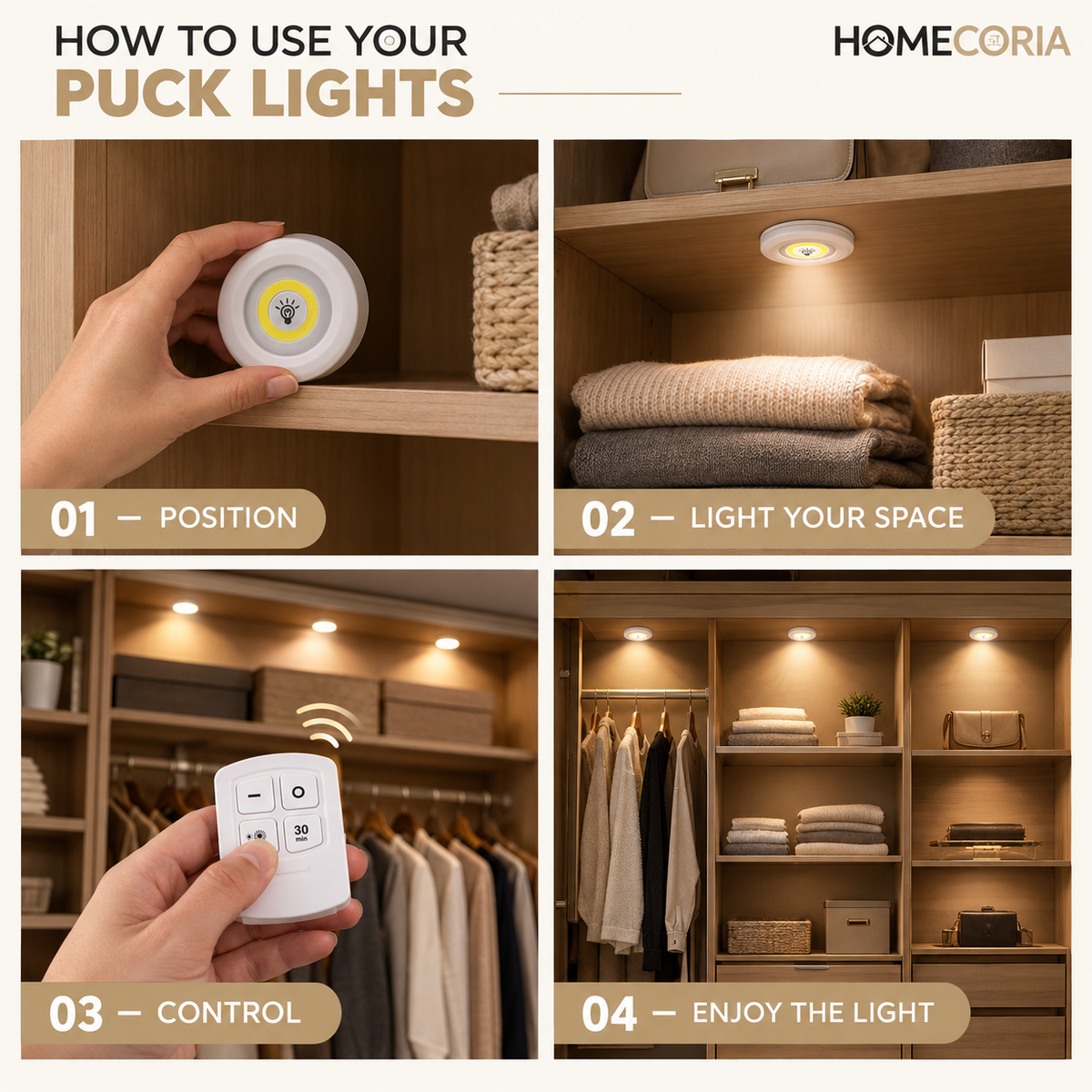 Rechargeable LED Cabinet Lights with Remote Control – Wireless Stick-On Lights