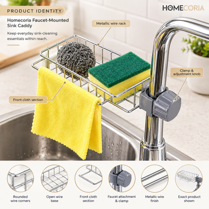 Faucet-Mounted Sink Storage Basket – Kitchen Sponge & Cleaning Cloth Holder