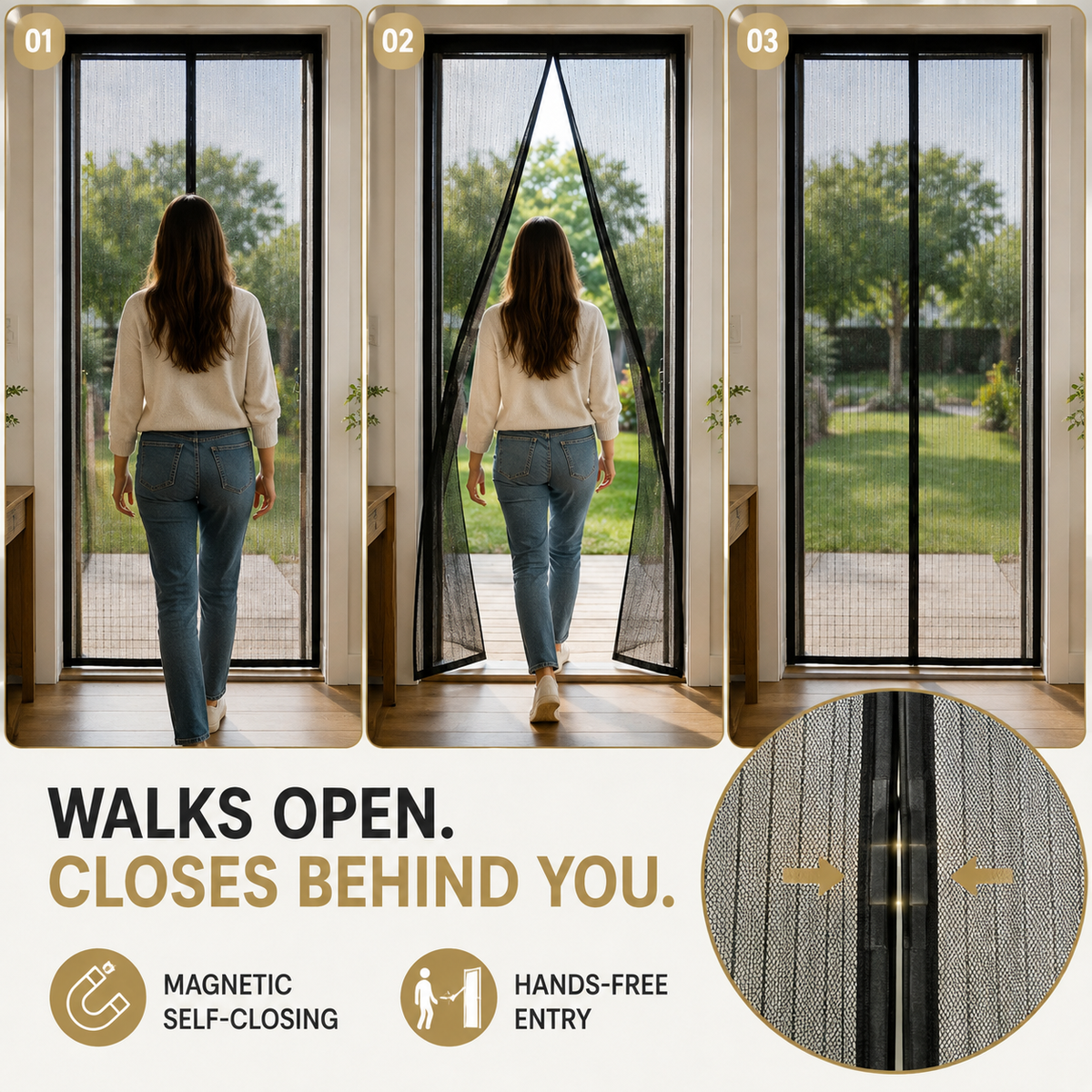 Magnetic Mesh Screen Door (35" x 82") — Hands-Free Automatic Closure